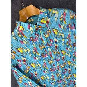 Michaels Linen Button Down Men XL Blu Buoy Print Nautical Shirt Loud Fun Hipster